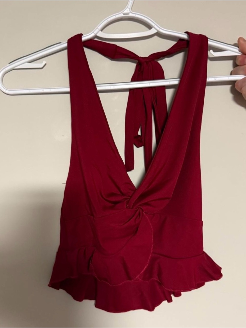 Women's Deep V Tie-Back Red Halter Top